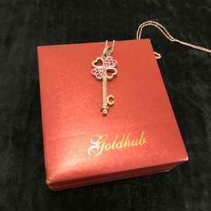 Silver heart key necklace